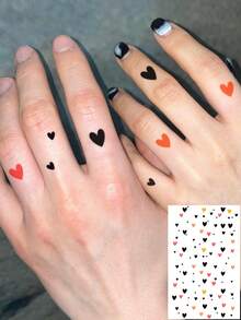 1件裝多色純色迷你愛心手指臨時紋身貼紙，防水持久大容量小愛心逼真紋身，適合女性手腕、鎖骨、腳踝、指甲身體藝術貼紙 - 彩色 - 查看 1