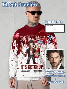 Men's Custom Pattern Sweatshirt, Can Print Any Family Member And Pet Photo, Suitable For Holiday Gatherings And Fun Halloween - Multicolor - View 1