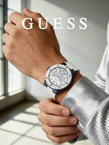 Guess Women's Multifunction Quartz Watch White Silicone Strap Blue Bezel Textured Dial Accessory Suitable for Road Trips and Travel Adventures - 白色 - 查看 1