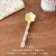 1SET Candy Color Cute Long Handle Ceramic Spoon, Cartoon Dessert Spoon, Hand-Painted Ice Cream Spoon, Asymmetrical Twisted Handle, Colorful Kitchen Utensils, Suitable For Stirring, Serving And Entertaining, Yogurt Spoon - View 15