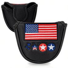 1PC Golf Headcovers - Black USA Mallet Putter Headcover, American Flag Embroidery, Soft Inner Lining, Universal Fit For Most Putters - Multicolor - View 1