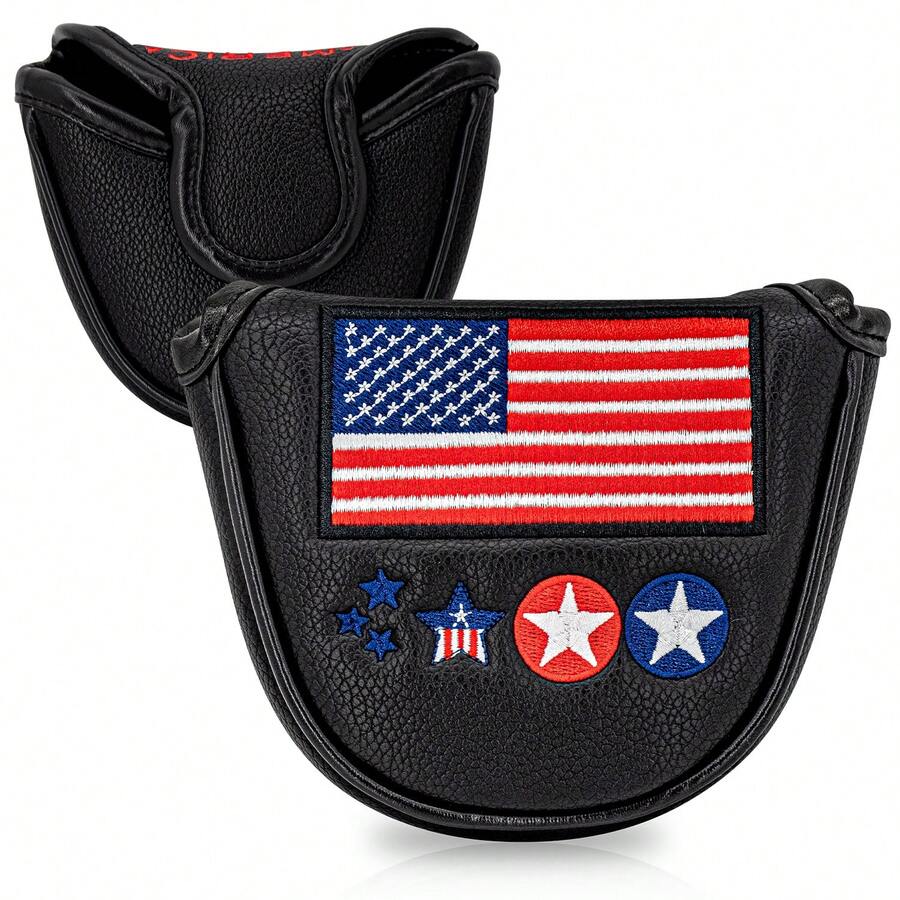 1PC Golf Headcovers - Black USA Mallet Putter Headcover, American Flag Embroidery, Soft Inner Lining, Universal Fit For Most Putters - Multicolor - View 1