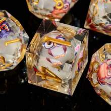 7-Piece Full Set Multi-Sided Dice, High-Transparency Crystal Resin With Embedded Laser Holographic Glitter And Blue Dragon Pattern, Paired With Silver Numbers, Owl Details Come Alive With Dynamic Presence Under Light, Creating A Magical Atmosphere. Suitable For D&D Tabletop Games, Smooth And Transparent Hand Feel, A Personalized Collection For RPG Players And Dragon Theme Enthusiasts. - Multicolor - View 5