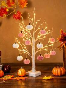 Autumn Birch Tree Light Decoration With Pink And White Pumpkins, Thanksgiving Table Tree, Suitable For Indoor, Outdoor, Holiday, Farmhouse Style, Autumn Harvest, Home Decor - Multicolor - View 7