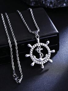 1pc 2026 New Stainless Steel Jewelry, Men's Necklace, Titanium Steel Hip Hop Punk Anchor Pendant Stainless Steel Sweatshirt Chain Hoodie Chain Cross-Border Vintage Personalized Men's Gift Wholesale Men's Daily Wear - Antique Silver - View 3
