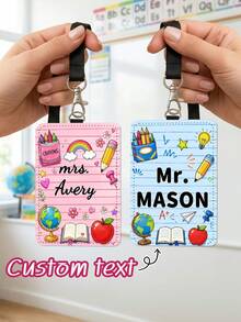 1pc Custom Teacher Name Badge Holder Lanyard,Personalized School Doodle Luggage Tag,Teacher Appreciation Gift,Back To School,Teacher Staff Name Tag - Multicolor - View 1
