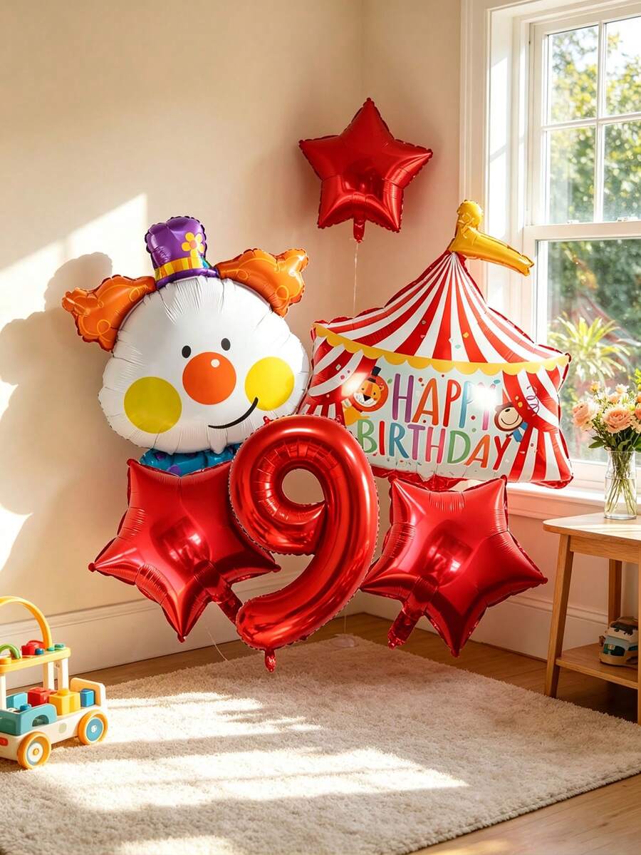 7pcs Circus Theme Foil Birthday Balloons, Suitable For Theme Party, Children's Birthday Party, 100 Days Celebration And Amusement Park Theme Decoration - View 1