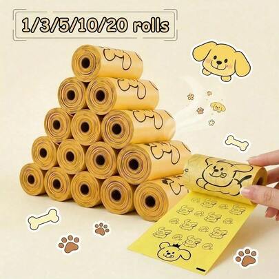 1/3/5/10/20rolls Thickened Leak Proof Dog Poop Bags Polyethylene Odor Resistant Cute Puppy Print Multi Use For Cat Dog Waste Food Garbage Diapers Valentine New Year Spring Festival Birthday Outdoor Walking Supply
