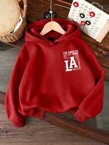 Tween Boy Letter Pattern Casual Daily Sweatshirt - Red - View 2
