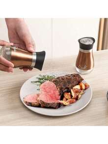 Juego de saleros y pimenteros, salero y pimentero de vidrio de 4 onzas con tapa de acero inoxidable para cocina, mesa, caravana, campamento, barbacoa, diseño rellenable (cobre) - Cobre - Ver 5