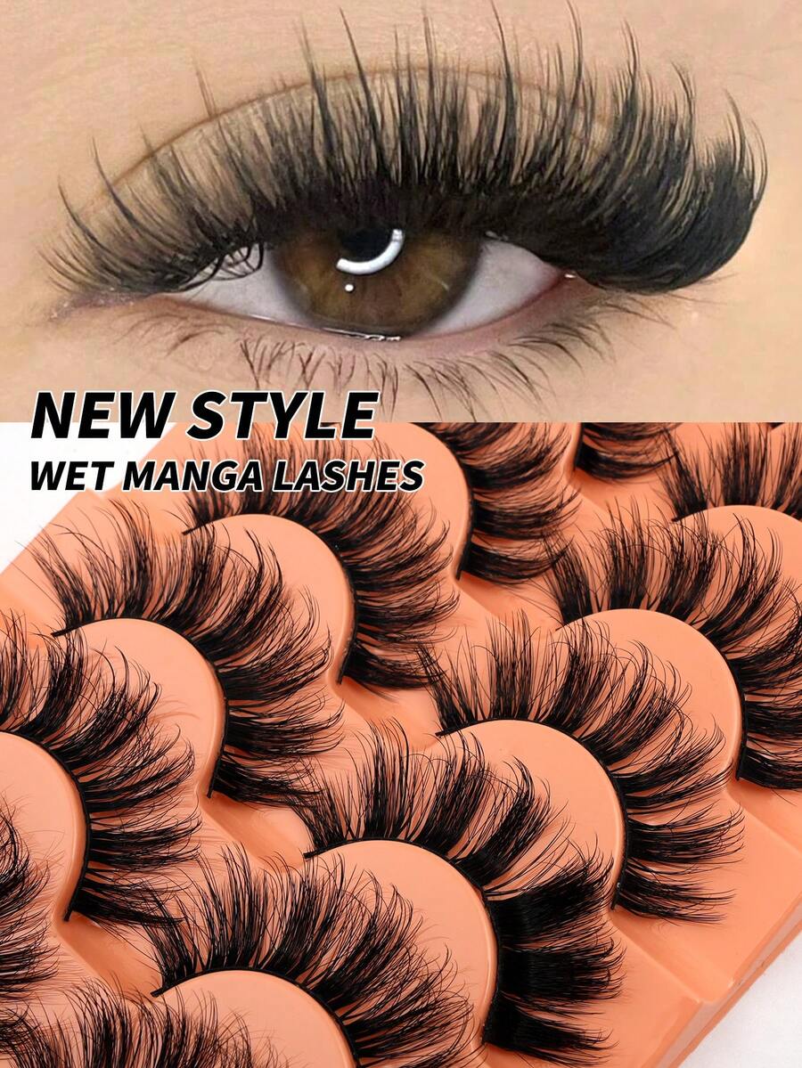 New 7 Pairs Cartoon Style Faux Mink Cat Eye False Eyelashes, Natural Voluminous Thick Eyelash Extensions, Travel Essential Makeup Tool - Fluffy Lashes - View 1
