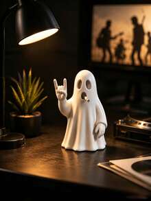 Creative Cool Rock Ghost Desktop Ornament | Personalized Mini Figurine Fun Decor, Office Bedroom Decoration, Punk Style Mini Ghost Figurine, Unique Gesture Design, Right Hand Making Love Gesture, Desktop Decor Ornament, Music Lover Ghost Small Statue, Rock Style Gift Collection Essential - Upgraded Version - View 2