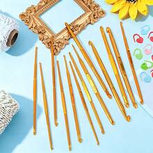 10pcs Gold Double-Ended Crochet Hook Set With 30 Stitch Markers And 3 Random Yarn Loops, Handmade DIY Knitting Tools - Crochet Set - View 5