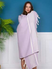 2 Pieces %100 Cotton Mykonos Peshtemal, 2 Peshtemals In Same Colour, 2 Peshtemal Suitable For Beach And Home Use - Lilac Purple - View 8
