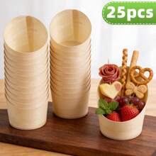 25/50pcs Disposable Mini Wooden Appetizer Plates, Mini Wooden Slanted Food Cups, Perfect For Appetizers, Platters, Vegetable Salads, Snacks, Fries, Desserts, Nuts, Suitable For Parties, Weddings, Catering Events And Various Occasions - View 8