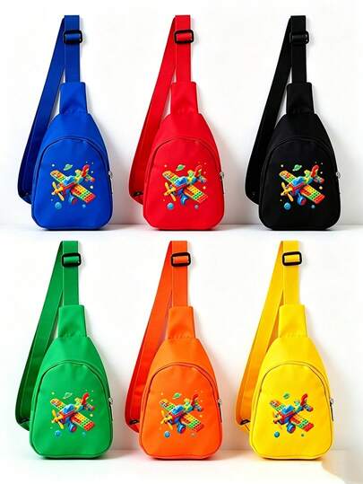 1pc Back To School Season Mini Fashion Simple Solid Color Cute Cartoon Airplane 2D Print Waist Bag Chest Bag, Lightweight Nylon Material Zipper Closure Coin Purse, Perfect For Daily, Travel, Vacation, Shopping, Outdoor Trips