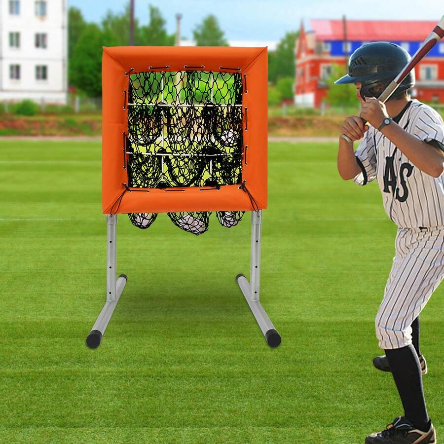 Adjustable Height Baseball Pitching Net, Portable Training Net With 9 Target Pockets For Softball Pickleball Training - Orange - View 1