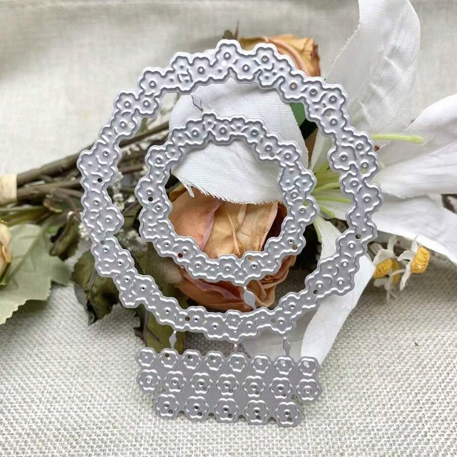 Lace Round Circle Cutting Dies,Round Frame Die Cuts Circle Stencils Die Cut For DIY Photo Album Card Craft Paper Embossing Supplies - Silver - View 1