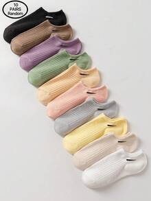 10 Pairs Random Style & Color Candy Color Dopamine Outfit Essential, Japanese Sweet Daily Versatile, Low-Cut Non-Slip Skin-Friendly, Comfortable Breathable Odor-Resistant Women's Socks - Multicolor - View 7
