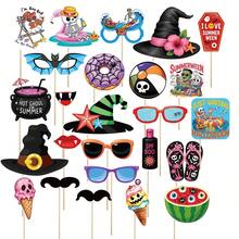 Summerween Photo Booth Props, 35Pcs Halloween Party Decorations With Beach & Tropical Theme Masks, Fashion Glasses And Signs, Funny Halloween Photo Props For Summer Parties, Pool Parties, Costume Parties - Style 1 - View 4