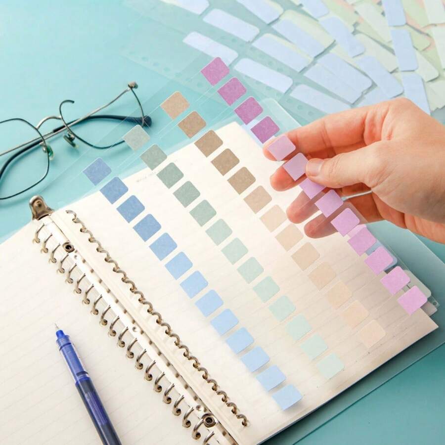 Morandi-Farbe Macaron halbtransparente Index-Aufkleber, beschreibbare Seitenreiter für Planer, Tagebuch, Dokumente und Aktenklassifizierung, Bürobedarf - A - Übersicht 1