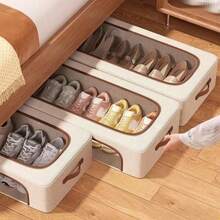1pc Foldable Shoe Storage Box, Large Capacity Underbed Storage Bin, Multi-Functional Drawer-Style Shoe And Clothing Organizer, Suitable For Closet, Underbed, Dorm And Bedroom, Can Be Placed On Top Of Cabinet, Perfect For Christmas And Seasonal Storage - Khaki - View 3