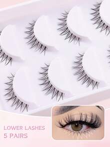 MKHLINA 5 Pairs Lower False Eyelashes, Ultra Soft Fine Stem, Lifelike Natural, Reusable, Comfortable Lightweight, Manga Style Japanese Korean Thick Natural Curly Eyelash Extension, Cosplay Anime False Eyelashes Makeup Tool - Black - View 4