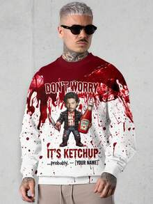 Men's Custom Pattern Sweatshirt, Can Print Any Family Member And Pet Photo, Suitable For Holiday Gatherings And Fun Halloween - Multicolor - View 4
