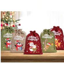 20pcs Christmas Multi-Color Drawstring Closure Portable Fashionable Elderly Snowman Pattern Durable Jute Christmas Bags, Christmas Drawstring Gift Bags, Holiday Party Small Gift Packaging, Ideal Choice For Christmas Use - Multicolor - View 6