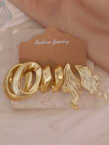 6-18PCS Gold Fashion Elegant Casual Women's Earrings Set, Includes Pearl Studs, Flower, Water Drop, Wave Geometric Design, Suitable For Daily Commute, Date, Vacation, Everyday Versatile, Unique Non-Clashing Style - Gold - View 5
