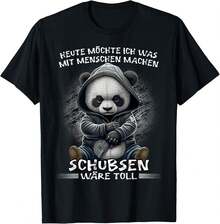 Local Brand, T-Shirt With German Text "Today I Want To Do Something With People. A Push Would Be Great." - 黑色 - 查看 5