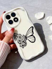 Cream Dopamine Wave Ruffle Soft TPU Texture Creative Personalized Minimalist Line Butterfly Pattern Phone Case Compatible With Galaxy S21 S22 S23 S24 S25 S26/Honor/ And Other Models - White - View 2