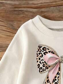 Baby Girl Cartoon Pattern Round Neck Long Sleeve Top And Skirt - White - View 3