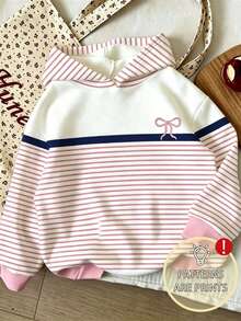 Young Girl Bow Pattern Warm Hooded Sweatshirt - White - View 1