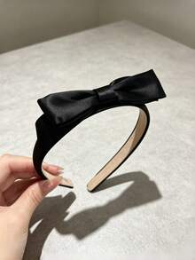 1件極簡緞面3D蝴蝶結細髮箍，純色優雅髮圈，女性百搭日常髮飾 - 彩色 - 查看 1