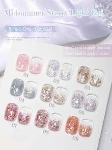 MISS SHAKA 10ml 5-In-1 One-Step Summer Nail Gel Polish, Powder Blue Gold Glitter Sequin, 2026 Super Shiny Galaxy White Fine Glitter, All-Season Popular Color Gel Nail Art Mini Set Series Nail Supplies - Multicolor - View 3