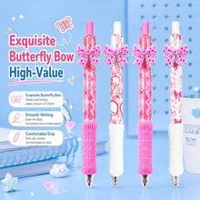 1/4pcs Retractable Pens, 0.5Mm Fine Black Ink,Three-Dimensional Bowknot Design, Sponge Handle Comfortable Soft Grip, Back To School, First Day Of School - Multicolor - View 4