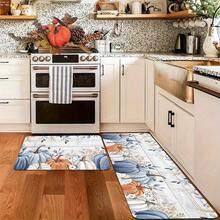 Kitchen Mats Featuring A Design Of Autumn Blue And White Pumpkins, Made From Suitable Materials For Use In The Bedroom, Living Room, Dining Area, Bathroom, And Entrance - White - View 9