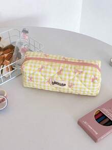 1pc Cute Bow Plaid Pencil Case, Fresh Korean Style Design, Back To School Student Stationery Storage Bag, School Bag Pencil Pouch - Blue - View 8