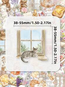 POKOJA LAND 50/100pcs Watercolor Warm Morning PET Stickers, Transparent Warm Color Breakfast Floral Animal Stickers, Rabbit Bear Duck Cat Bread Jam Flower Window Decal Set, Suitable For Planner, Phone Case, Laptop, Scrapbook Aesthetic Decoration - Multicolor - View 6