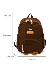2026 New High-Cost-Performance Student Backpack, Canvas & Corduroy Minimalist Large Capacity Duck Pattern Middle School Student Bag - Coffee - View 3