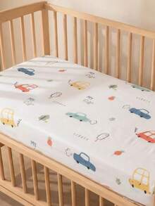 1pc Cute Cartoon Baby 100% Cotton Soft Comfortable Breathable Fitted Sheet Mattress Cover, All Season, Machine Washable - Car - View 9