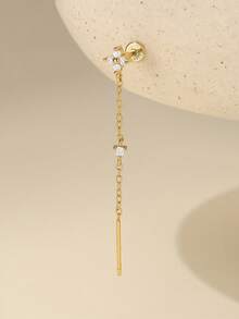 S925 Sterling Silver Classic Long Tassel Heart-Shaped Zirconia Pendant Flat Head Piercing Cartilage Ear Stud Ear Wire, Suitable For Women's Daily Wear - Single - View 10