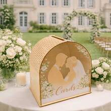 1pc Wooden Rustic Romantic Wedding Gift Card Box, Natural Wood Color With Slot And Acrylic Window, Suitable For Wedding Reception Party, Anniversary Decoration Card Box - 1PC - View 2