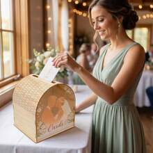 1pc Wooden Rustic Romantic Wedding Gift Card Box, Natural Wood Color With Slot And Acrylic Window, Suitable For Wedding Reception Party, Anniversary Decoration Card Box - 1PC - View 6