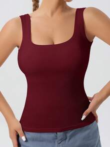 1件女款四季通用運動背心，多功能瑜伽基礎層背心，適合夏季 - 酒紅色 - 查看 2
