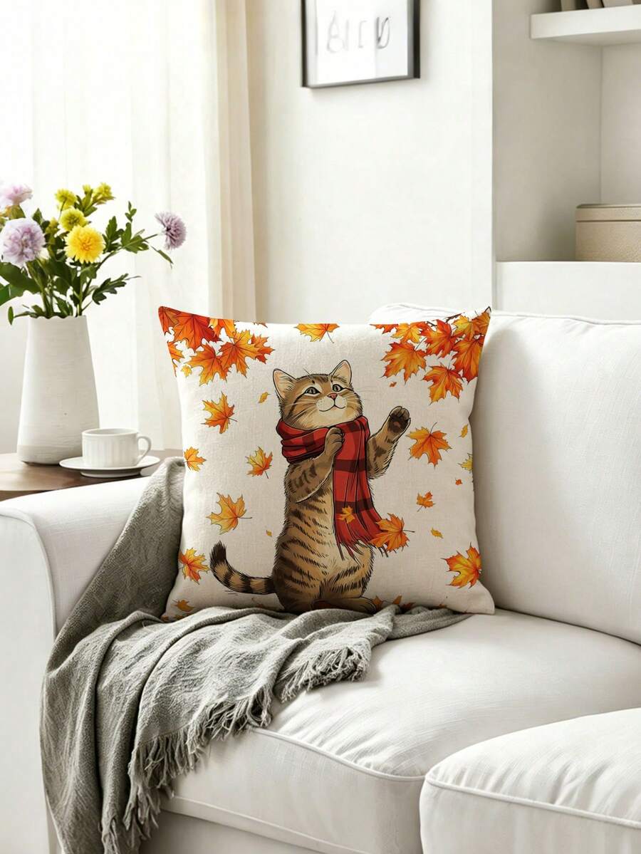2 buah Sarung Bantal Kucing Lucu untuk Dekorasi Rumah, Berbagai Ukuran, Cocok untuk Dekorasi Rumah Gaya Pedesaan, Sarung Bantal Kamar Tidur, Sarung Bantal Sofa Ruang Tamu (Isi Bantal Tidak Termasuk) - MultiWarna - View 1