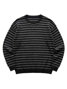 GRDR Men's Casual Daily Commute Striped Knit Pullover Sweater Basic Style - Black - View 8