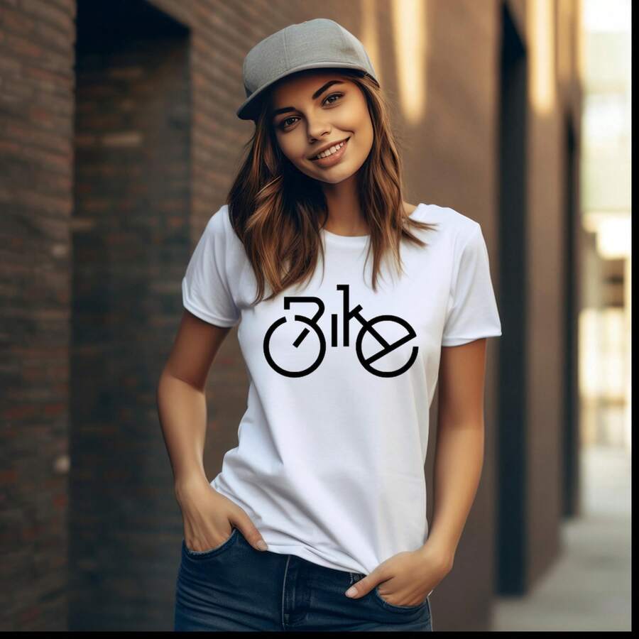 Camiseta Gráfica de Bicicleta con Estampado Vívido para Mujer, Top de Verano de Algodón Premium, Ropa Deportiva, Camiseta para Mujer, Ropa de Senderismo, Unisex - Blanco - Ver 1