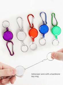 3-In-1 Retractable Badge Reel Keychain With Carabiner And Pen, Retractable Clip, Suitable For ID Cards, Small Tools, Fishing Gear, Portable Belt Accessory - Multicolor - View 6